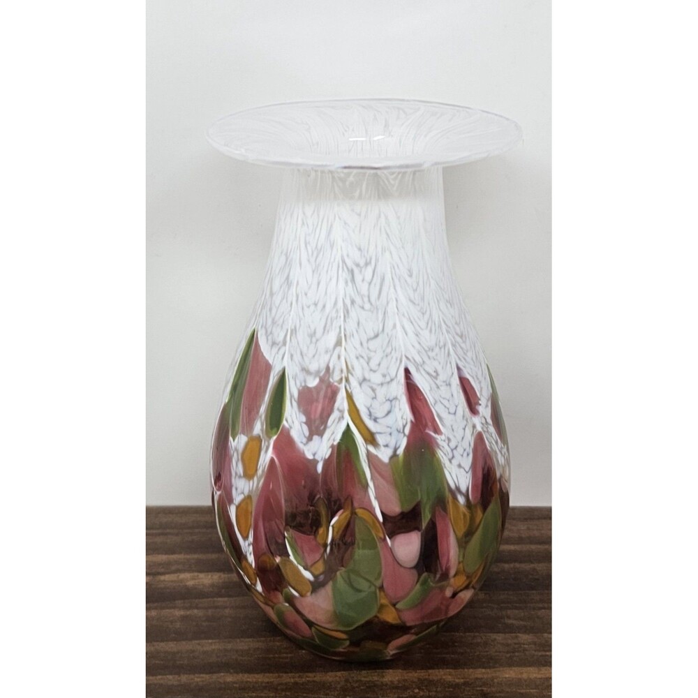 Glass Eye Studio Hand Blown Tulip Mosaic Raindrop Glass Vase  6.75" Multicolor